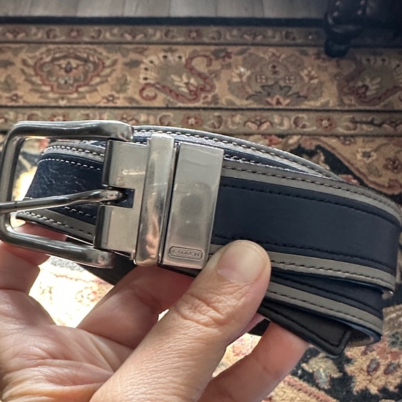 Coach Men's Blue and Gray Leather Belt - Picture 3 of 10